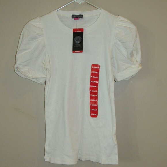 NWT Vince Camuto Puff Sleeve Rib Top Shirt Bone Ivory Women's Size XS - Picture 1 of 3